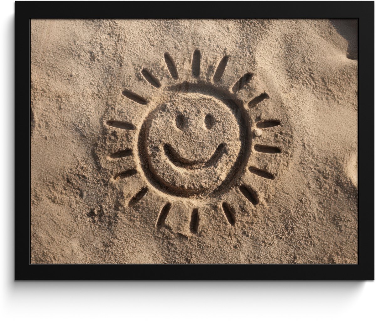 FrameYourWall Poster in lijst - Fotolijst 40x30 cm - Posters - Gezichtje - Zon - Zand - Getekend - Posterlijst zwart - Decoratie - Wanddecoratie woonkamer - Muurdecoratie slaapkamer