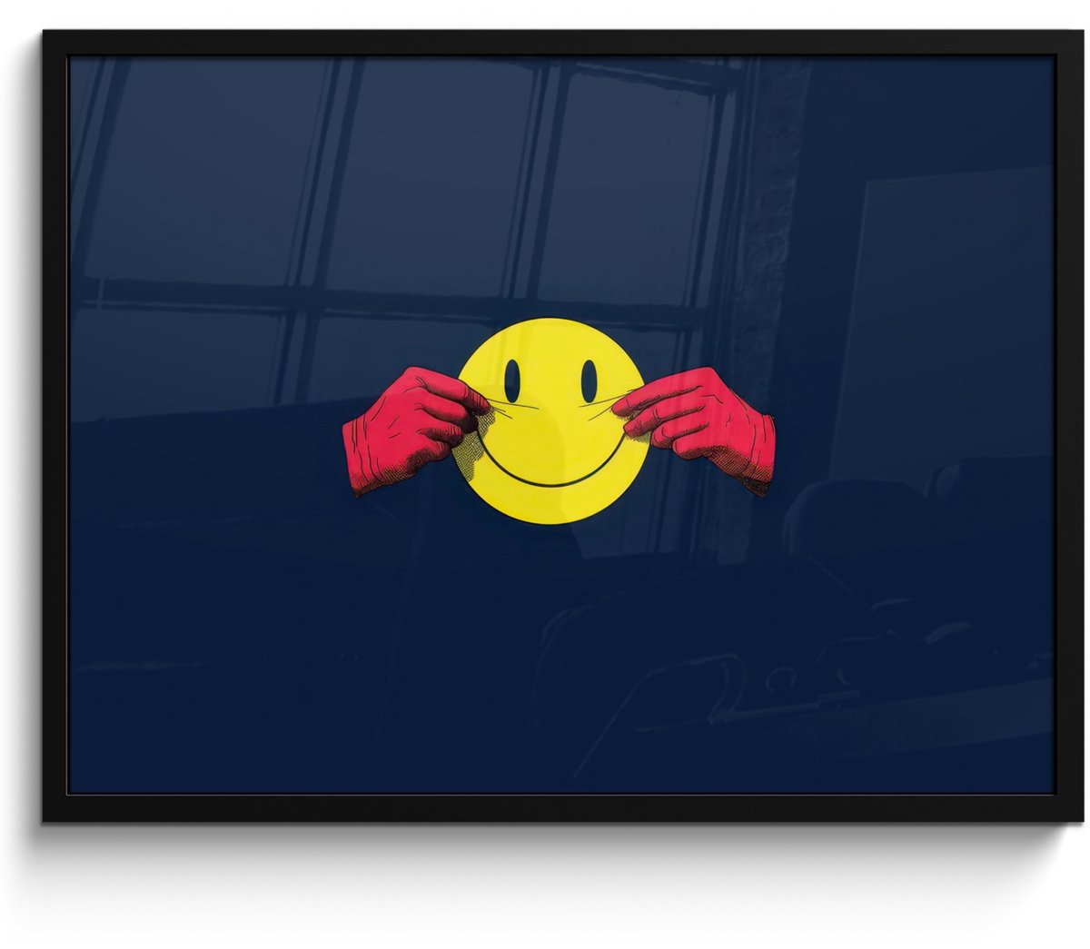 FrameYourWall Poster in lijst - Fotolijst 80x60 cm - Posters - Smiley - Geel - Handen - Minimalistisch - Posterlijst zwart - Decoratie - Wanddecoratie woonkamer - Muurdecoratie slaapkamer - Kerstversiering - Kerstdecoratie voor binnen - Kerstmis