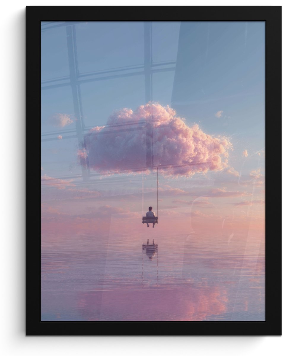FrameYourWall Poster in lijst - Fotolijst 30x40 cm - Posters - Wolk - Schommel - Kleurrijke lucht - Posterlijst zwart - Decoratie - Wanddecoratie woonkamer - Muurdecoratie slaapkamer