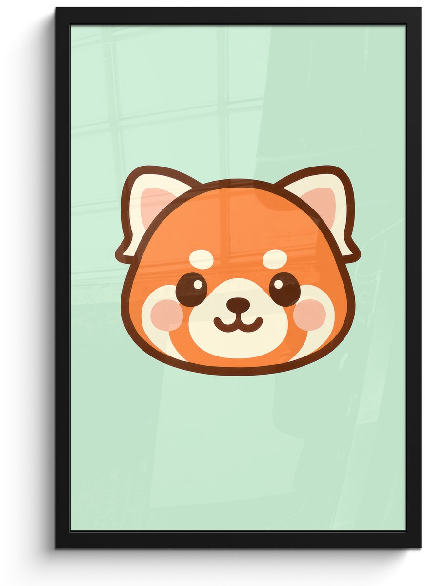 FrameYourWall Poster in lijst - Fotolijst 40x60 cm - Posters - Rode panda - Groen - Cartoon - Posterlijst zwart - Decoratie - Wanddecoratie woonkamer - Muurdecoratie slaapkamer