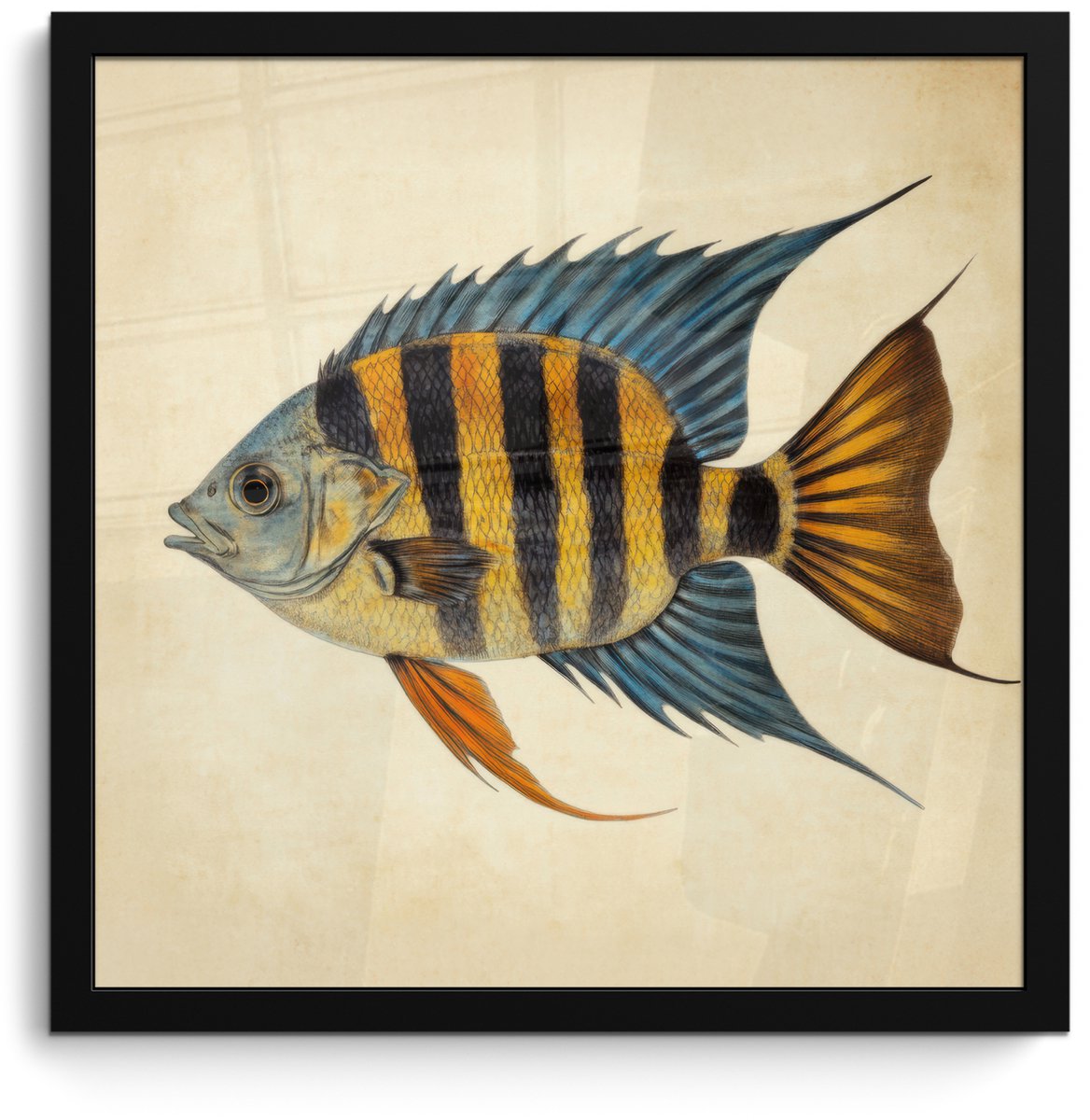FrameYourWall Poster in lijst - Fotolijst 40x40 cm - Posters - Vis - Tropisch - Strepen - Vinnen - Posterlijst zwart - Decoratie - Wanddecoratie woonkamer - Muurdecoratie slaapkamer