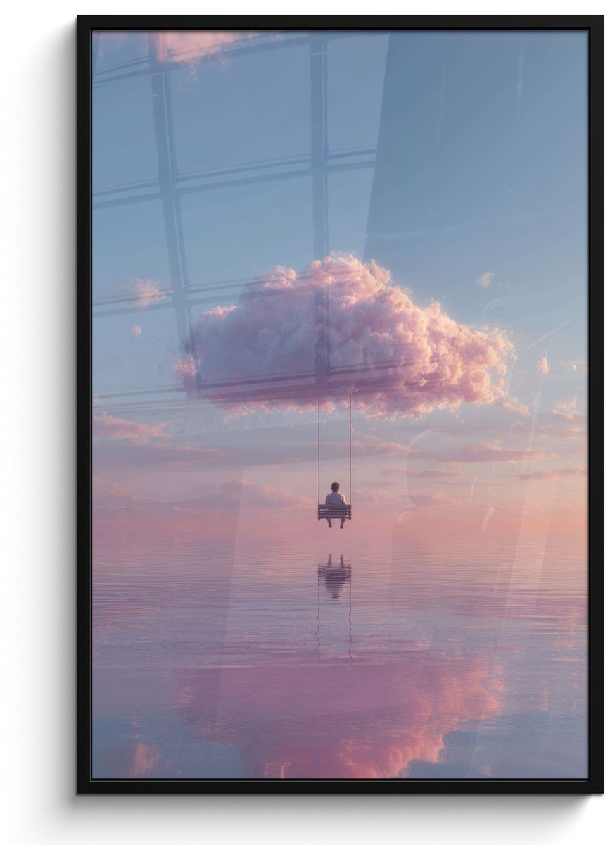 FrameYourWall Poster in lijst - Fotolijst 80x120 cm - Posters - Wolk - Schommel - Kleurrijke lucht - Posterlijst zwart - Decoratie - Wanddecoratie woonkamer - Muurdecoratie slaapkamer