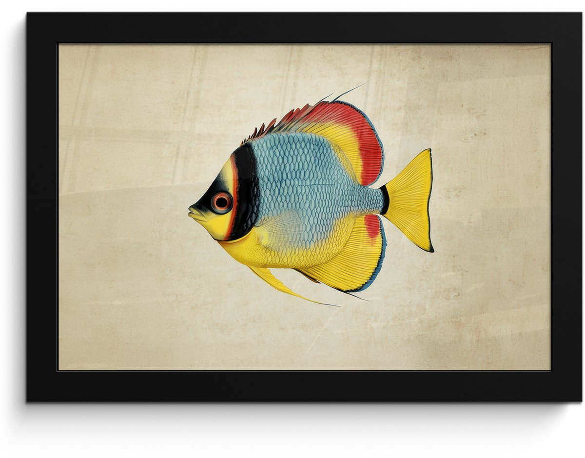 FrameYourWall Poster in lijst - Fotolijst 30x20 cm - Posters - Kleurrijk - Vis - Schubben - Illustratie - Posterlijst zwart - Decoratie - Wanddecoratie woonkamer - Muurdecoratie slaapkamer Vis - Kleurrijk