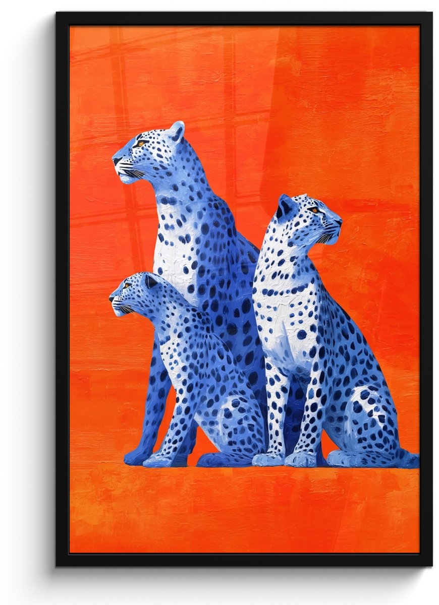 FrameYourWall Poster in lijst - Fotolijst 60x90 cm - Posters - Luipaarden - Stippen - Oranje - Posterlijst zwart - Decoratie - Wanddecoratie woonkamer - Muurdecoratie slaapkamer