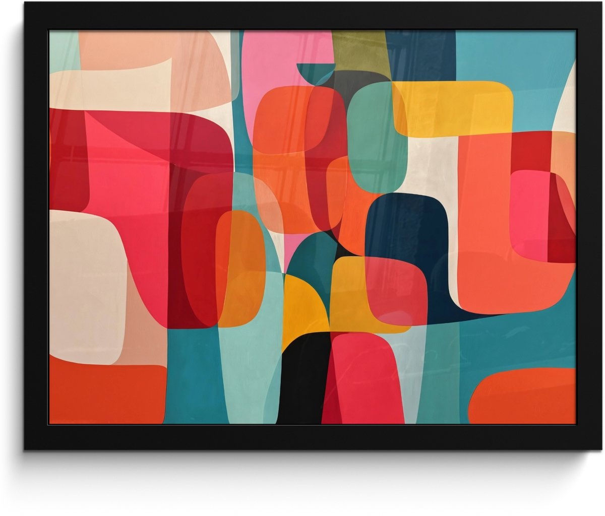 FrameYourWall Poster in lijst - Fotolijst 40x30 cm - Posters - Vormen - Kleurrijk - Abstract - Vlakken - Posterlijst zwart - Decoratie - Wanddecoratie woonkamer - Muurdecoratie slaapkamer Kleurbanen - Verticaal - Kleurrijk