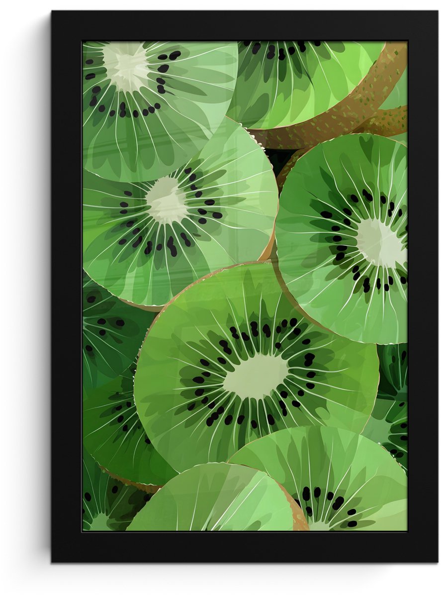FrameYourWall Poster in lijst - Fotolijst 20x30 cm - Posters - Kiwi - Groen - Pitten - Posterlijst zwart - Decoratie - Wanddecoratie woonkamer - Muurdecoratie slaapkamer