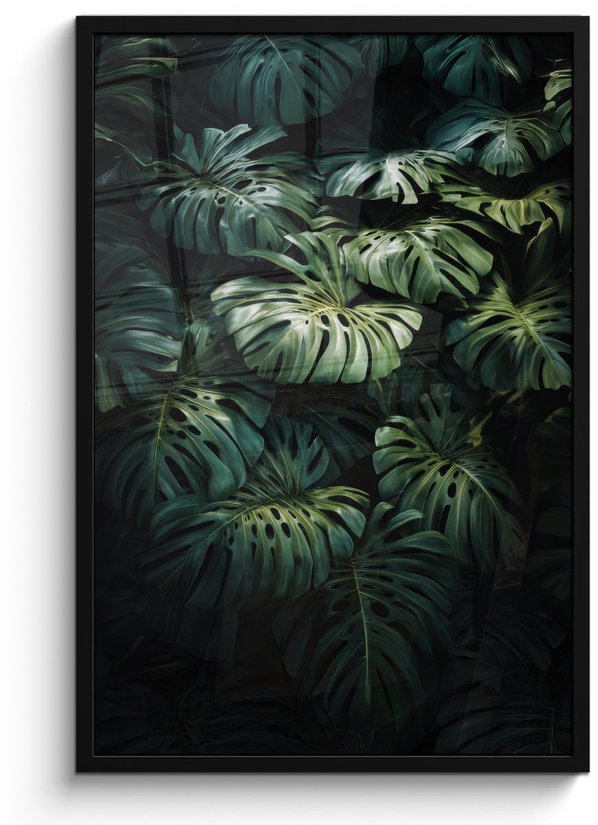 FrameYourWall Poster in lijst - Fotolijst 60x90 cm - Posters - Plant - Monstera - Lichtinval - Posterlijst zwart - Decoratie - Wanddecoratie woonkamer - Muurdecoratie slaapkamer Bladeren - Glad