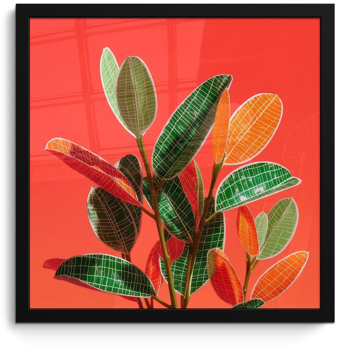 FrameYourWall Poster in lijst - Fotolijst 40x40 cm - Posters - Bladeren - Nerven - Oranje - Structuur - Posterlijst zwart - Decoratie - Wanddecoratie woonkamer - Muurdecoratie slaapkamer Bladeren - Nerven - Structuur