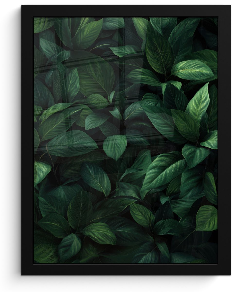 FrameYourWall Poster in lijst - Fotolijst 30x40 cm - Posters - Bladeren - Ovaal - Groen - Nerven - Posterlijst zwart - Decoratie - Wanddecoratie woonkamer - Muurdecoratie slaapkamer Bladeren - Nerven