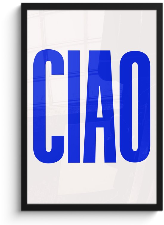 Foto: Poster in lijst fotolijst 40x60 cm posters ciao hoofdletters blauw minimalistisch posterlijst zwart decoratie wanddecoratie woonkamer muurdecoratie slaapkamer