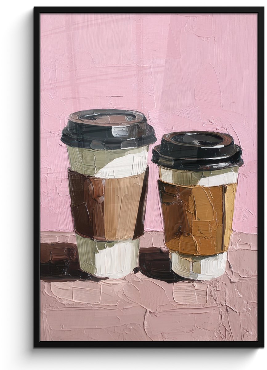 FrameYourWall Poster in lijst - Fotolijst 80x120 cm - Posters - Koffiebekers - Deksel - Verf - Textuur - Posterlijst zwart - Decoratie - Wanddecoratie woonkamer - Muurdecoratie slaapkamer