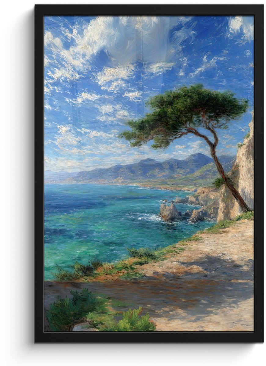 FrameYourWall Poster in lijst - Fotolijst 40x60 cm - Posters - Rotsen - Kustlijn - Boom - Bergen - Posterlijst zwart - Decoratie - Wanddecoratie woonkamer - Muurdecoratie slaapkamer