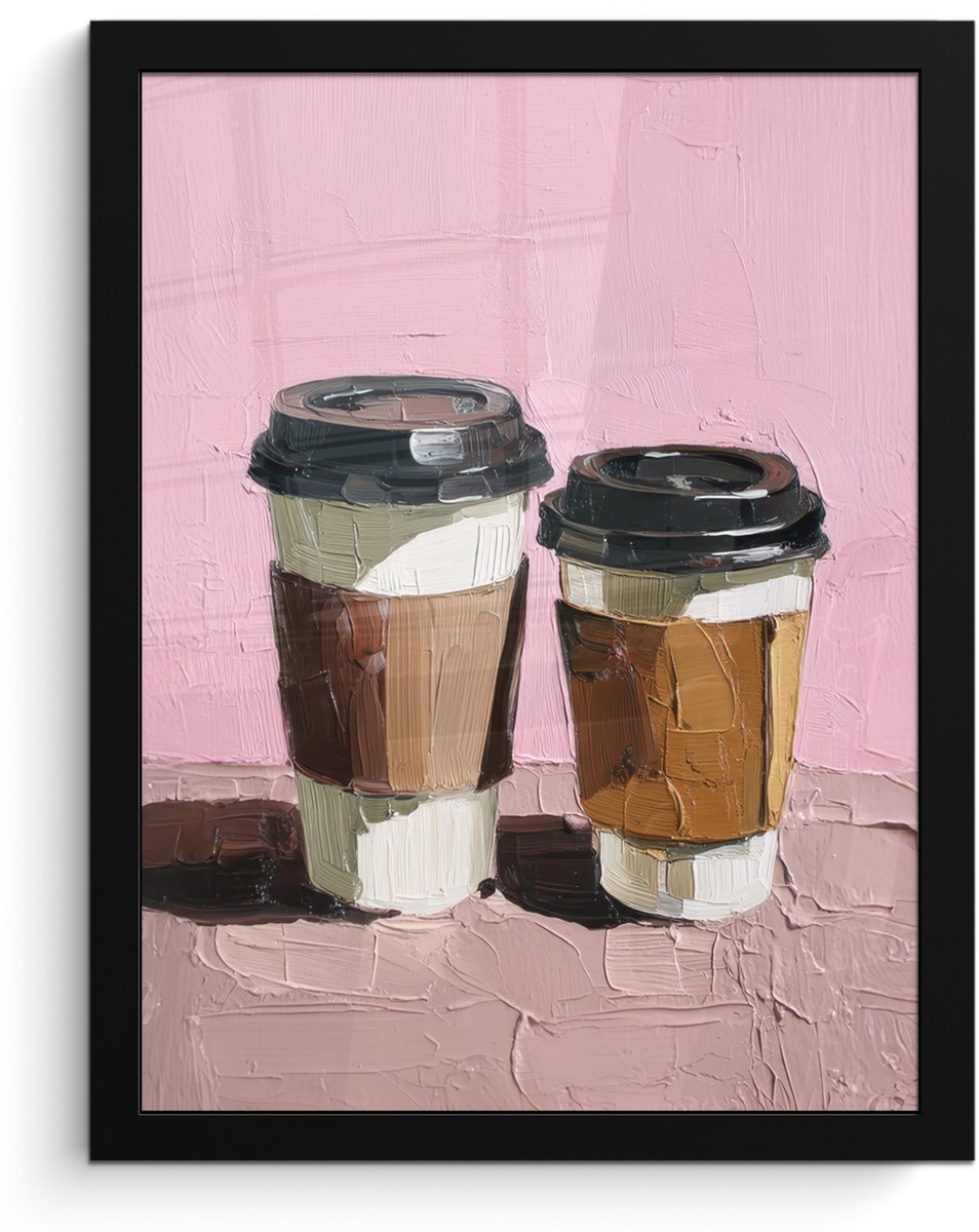 FrameYourWall Poster in lijst - Fotolijst 30x40 cm - Posters - Koffiebekers - Deksel - Verf - Textuur - Posterlijst zwart - Decoratie - Wanddecoratie woonkamer - Muurdecoratie slaapkamer