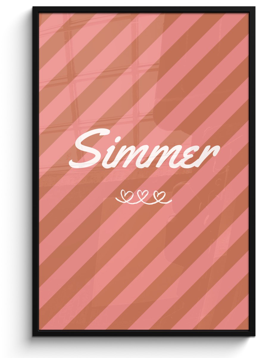 FrameYourWall Poster in lijst - Fotolijst 80x120 cm - Posters - Simmer - Hartjes - Strepen - Roze - Posterlijst zwart - Decoratie - Wanddecoratie woonkamer - Muurdecoratie slaapkamer Tekst - Strepen - Simmer