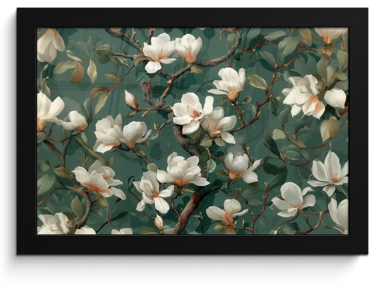FrameYourWall Poster in lijst - Fotolijst 30x20 cm - Posters - Bloemen - Takken - Wit - Klassiek - Posterlijst zwart - Decoratie - Wanddecoratie woonkamer - Muurdecoratie slaapkamer
