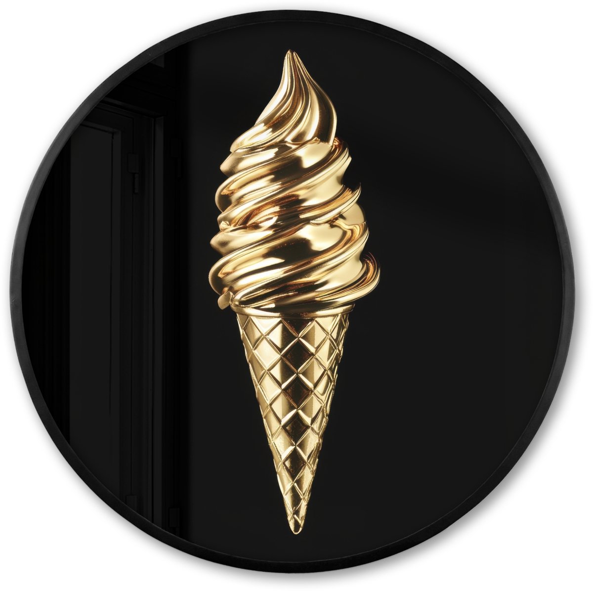 FrameYourWall Poster in lijst Rond - Fotolijst 60x60 cm - Posters - Ijs - Goud - Zwart - Eten - Ronde posterlijst zwart - Decoratie - Wanddecoratie woonkamer - Muurdecoratie slaapkamer IJsco