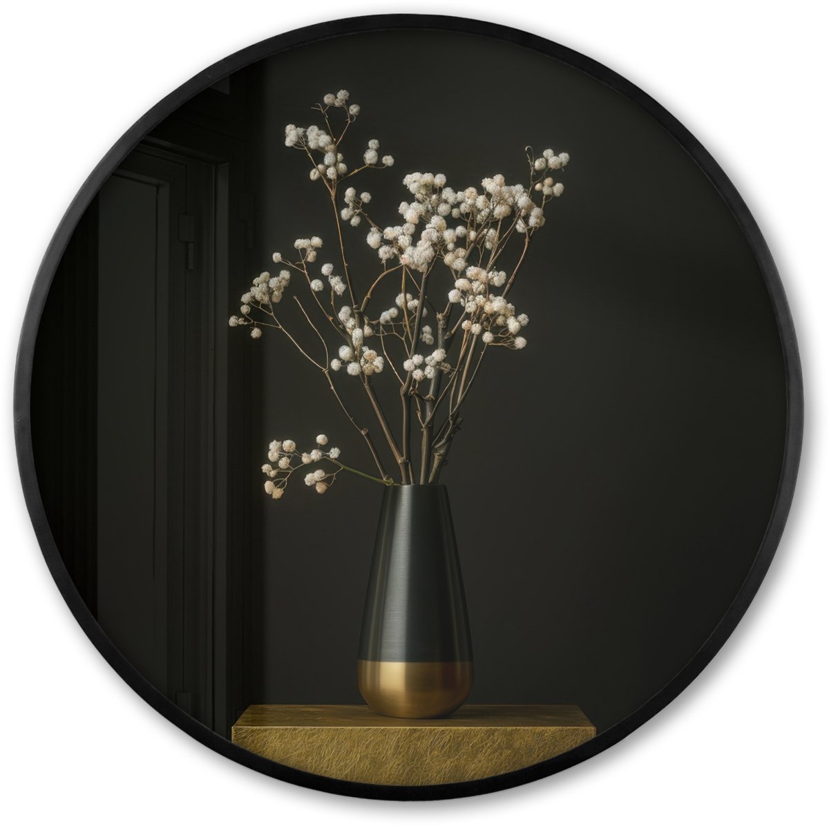 FrameYourWall Poster in lijst Rond - Fotolijst 80x80 cm - Posters - Bloembollen - Wit - Vaas - Minimalistisch - Ronde posterlijst zwart - Decoratie - Wanddecoratie woonkamer - Muurdecoratie slaapkamer Boeket - Bloemen 2