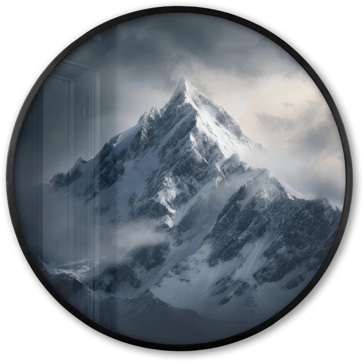FrameYourWall Poster in lijst Rond - Fotolijst 60x60 cm - Posters - Sneeuw - Berg - Wolken - Ronde posterlijst zwart - Decoratie - Wanddecoratie woonkamer - Muurdecoratie slaapkamer