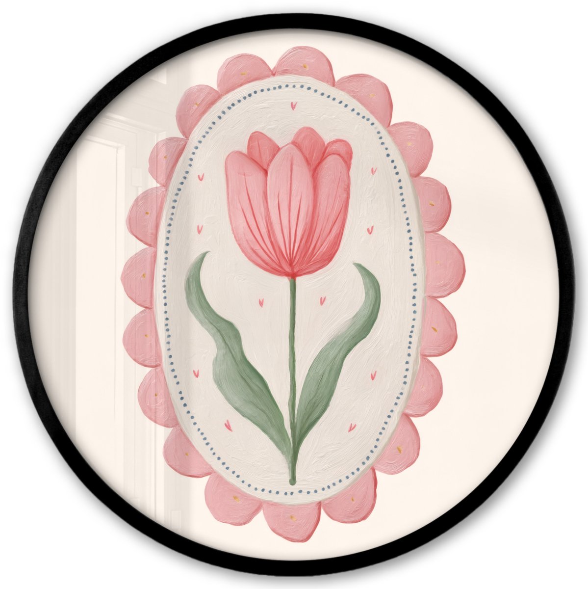 FrameYourWall Poster in lijst Rond - Fotolijst 40x40 cm - Posters - Tulp - Lijst - Ovaal - Illustratie - Ronde posterlijst zwart - Decoratie - Wanddecoratie woonkamer - Muurdecoratie slaapkamer Tulp - Ovaal