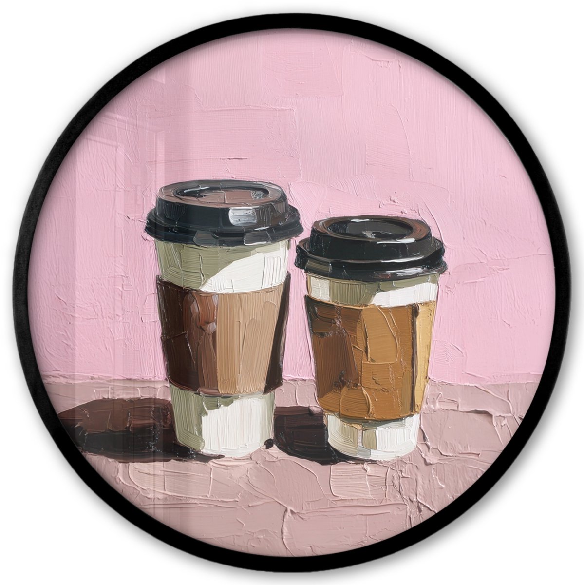 FrameYourWall Poster in lijst Rond - Fotolijst 40x40 cm - Posters - Koffiebekers - Deksel - Verf - Textuur - Ronde posterlijst zwart - Decoratie - Wanddecoratie woonkamer - Muurdecoratie slaapkamer