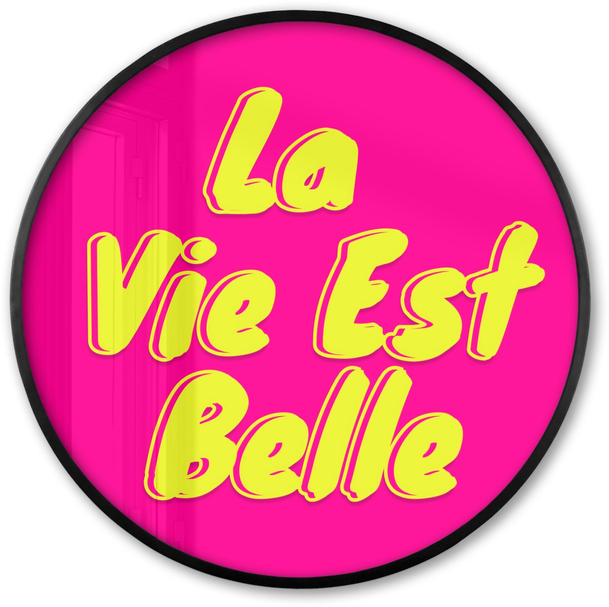 FrameYourWall Poster in lijst Rond - Fotolijst 60x60 cm - Posters - Quote - Retro - Roze - Ronde posterlijst zwart - Decoratie - Wanddecoratie woonkamer - Muurdecoratie slaapkamer