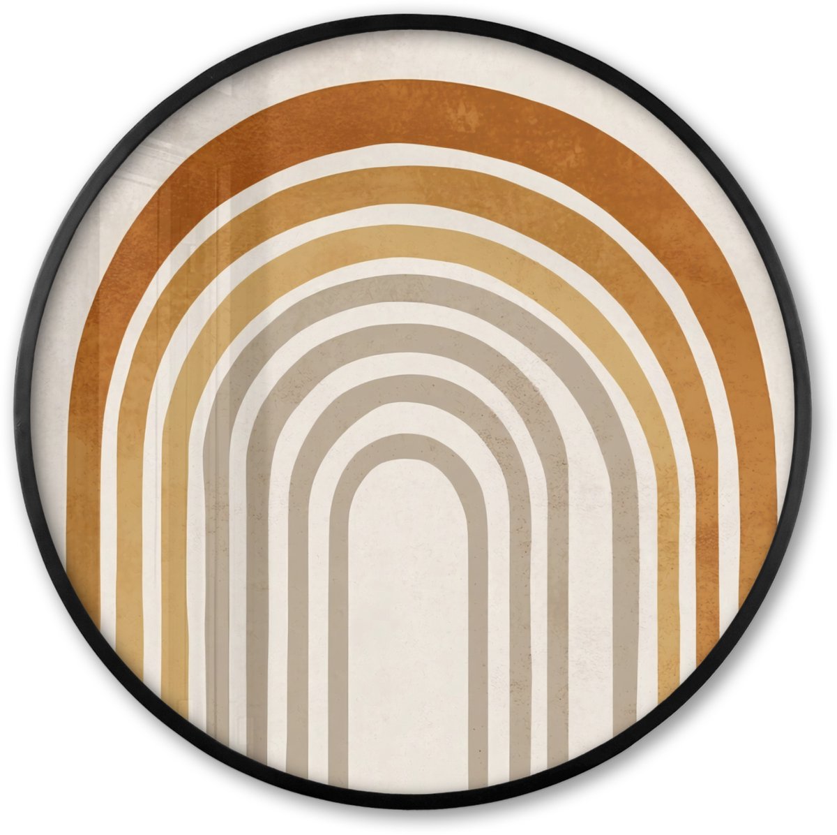 FrameYourWall Poster in lijst Rond - Fotolijst 80x80 cm - Posters - Minimalistisch - Boog - Lijnen - Beige - Ronde posterlijst zwart - Decoratie - Wanddecoratie woonkamer - Muurdecoratie slaapkamer Bogen – Aards