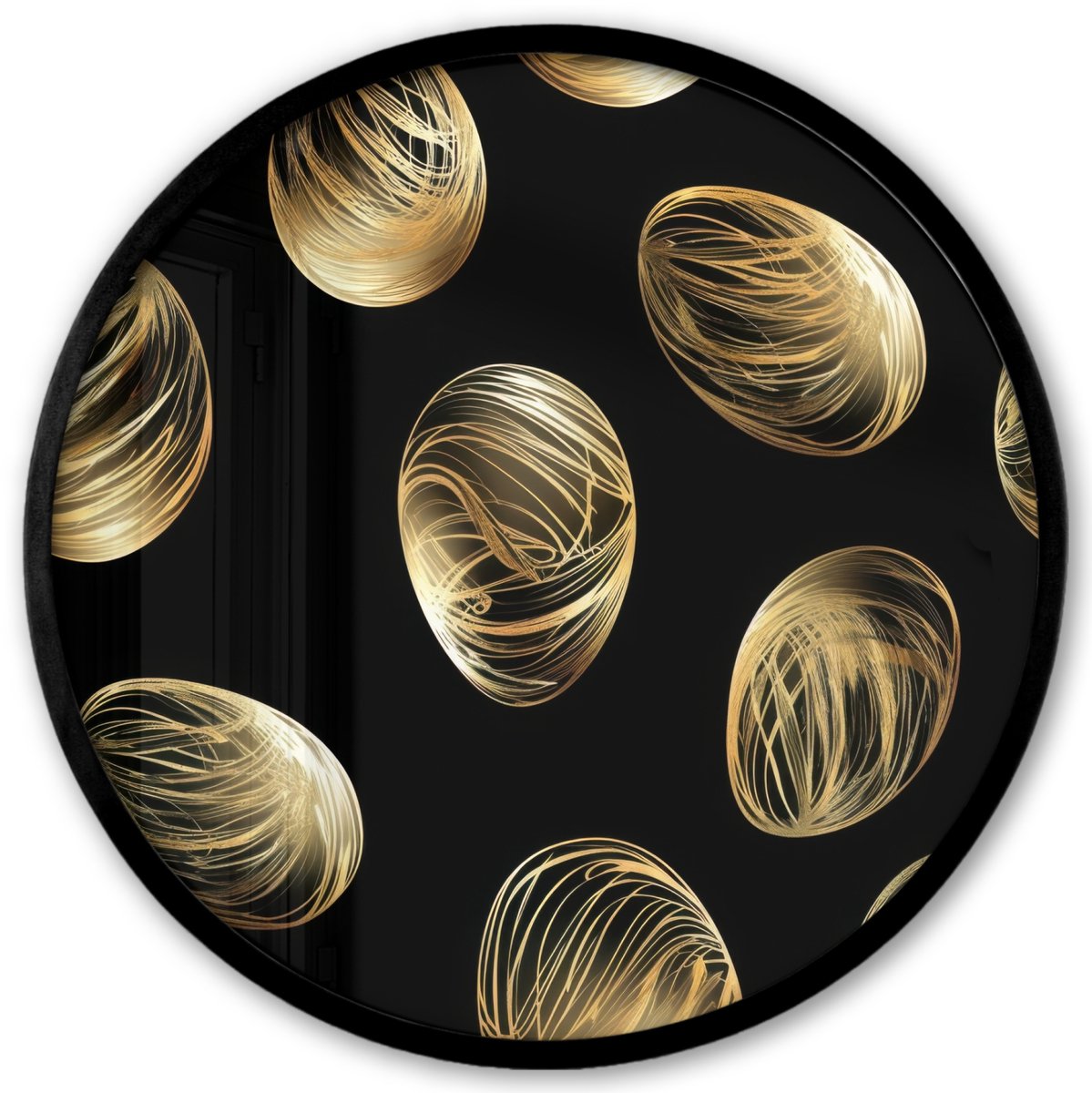 FrameYourWall Poster in lijst Rond - Fotolijst 40x40 cm - Posters - Eieren - Goud - Patroon - Ronde posterlijst zwart - Decoratie - Wanddecoratie woonkamer - Muurdecoratie slaapkamer Pasen