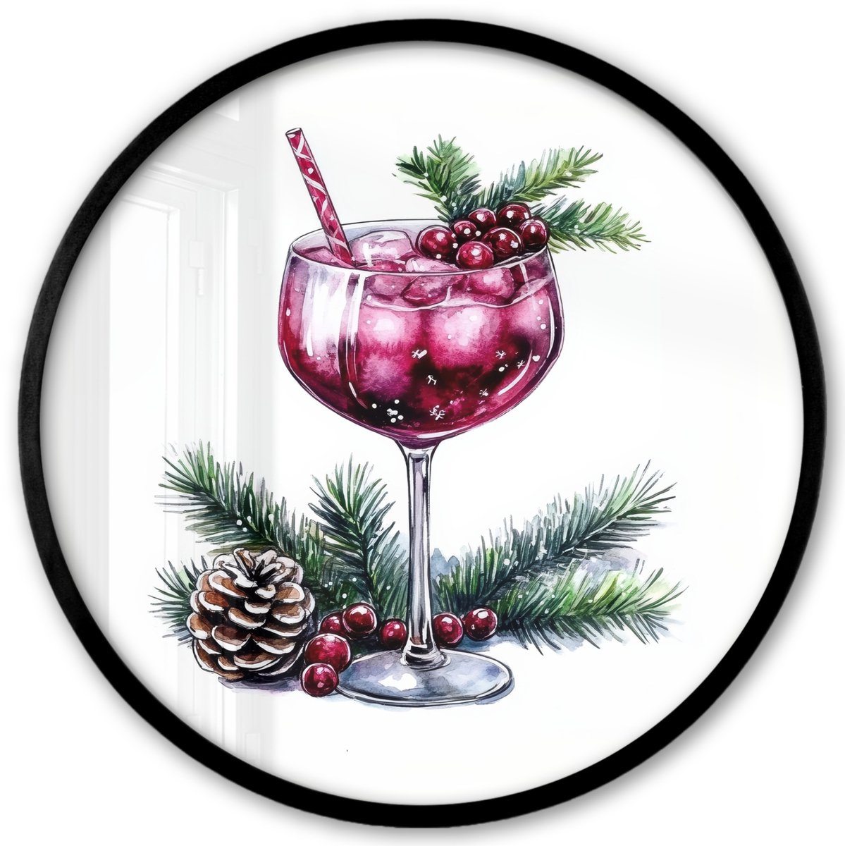FrameYourWall Poster in lijst Rond - Fotolijst 40x40 cm - Posters - Winter - Cocktail - Decoratie - Drank - Kerst - Ronde posterlijst zwart - Decoratie - Wanddecoratie woonkamer - Muurdecoratie slaapkamer - Kerstversiering - Kerstdecoratie voor binnen - Kerstmis Cocktail - Winter