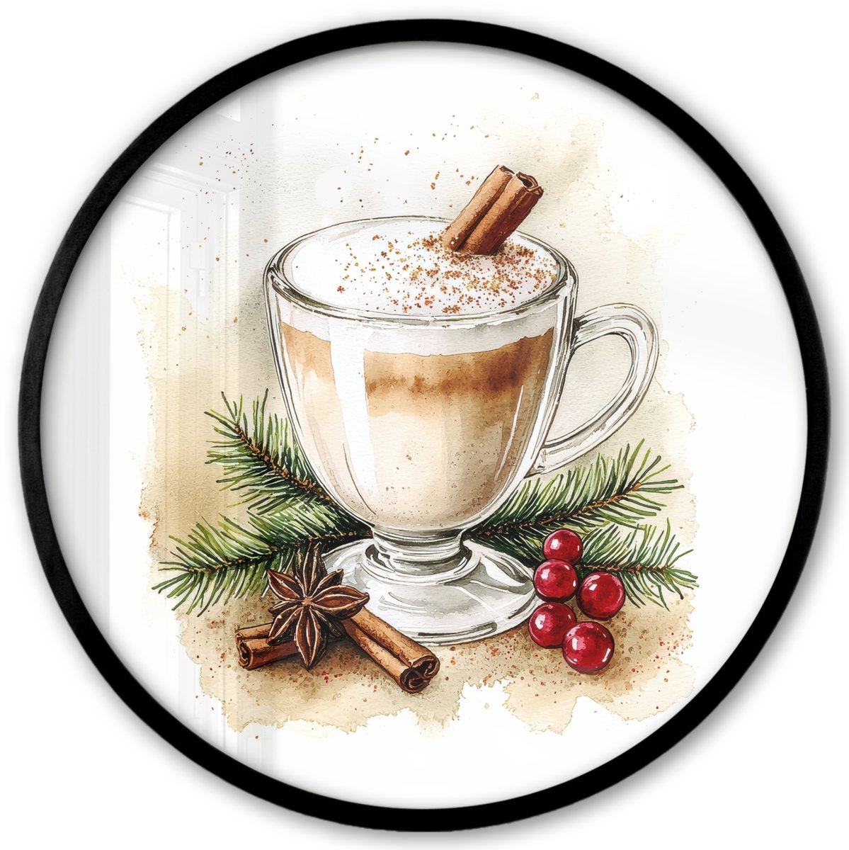 FrameYourWall Poster in lijst Rond - Fotolijst 40x40 cm - Posters - Winter - Koffie - Warm - Decoratie - Ronde posterlijst zwart - Decoratie - Wanddecoratie woonkamer - Muurdecoratie slaapkamer