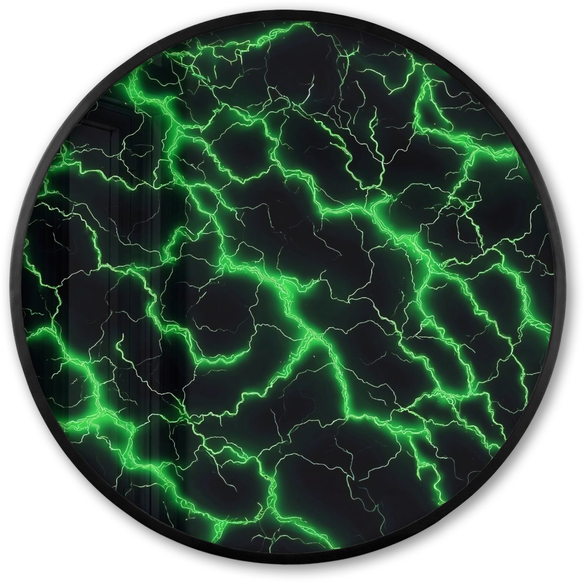 FrameYourWall Poster in lijst Rond - Fotolijst 60x60 cm - Posters - Gaming - Bliksemflitsen - Groen - Energie - Ronde posterlijst zwart - Decoratie - Wanddecoratie woonkamer - Muurdecoratie slaapkamer