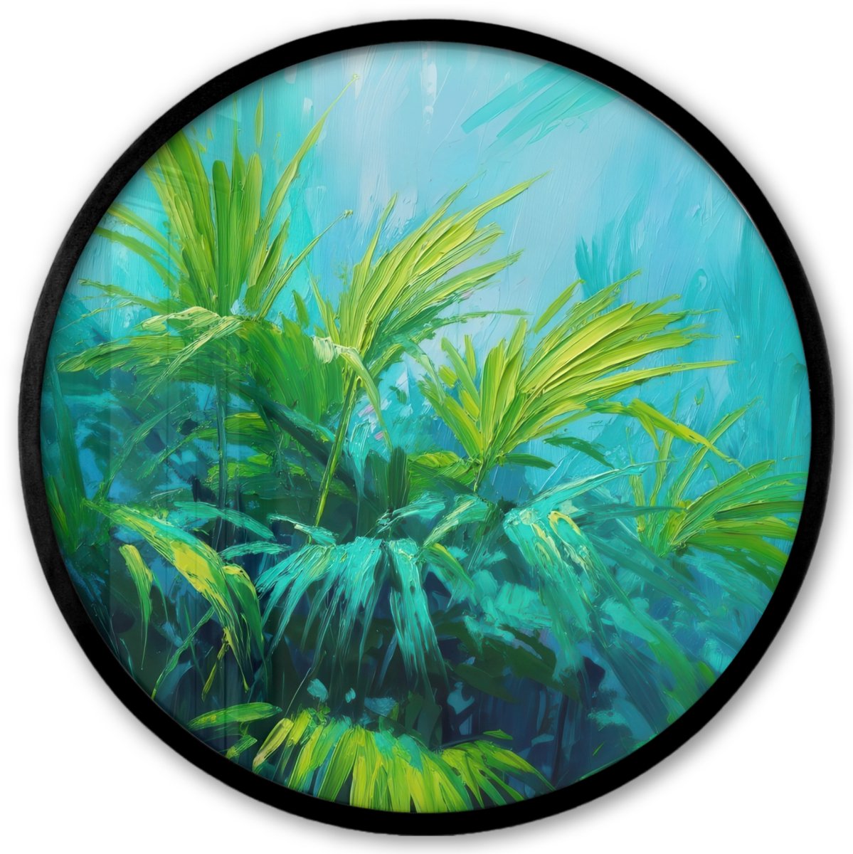 FrameYourWall Poster in lijst Rond - Fotolijst 40x40 cm - Posters - Bladeren - Groen - Schilderij - Abstract - Ronde posterlijst zwart - Decoratie - Wanddecoratie woonkamer - Muurdecoratie slaapkamer