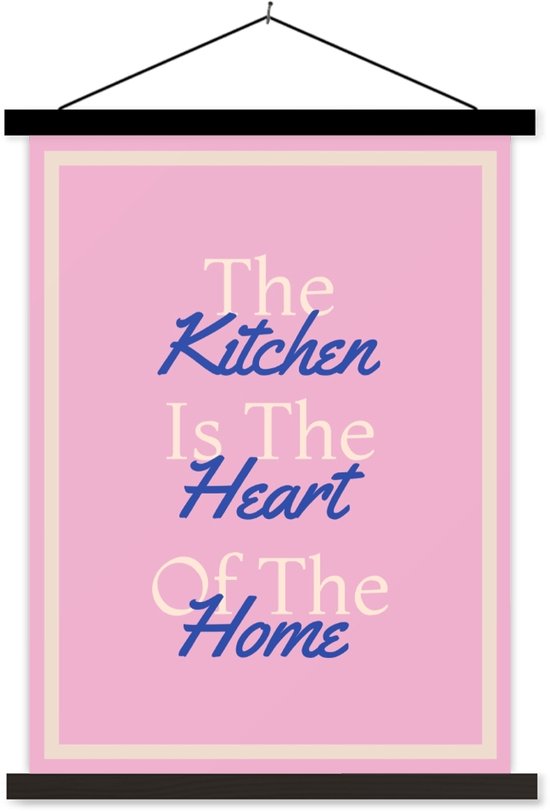 Posterhanger incl. Poster 60x80 cm - Schoolplaat - Tekst - Blauw - Keuken - Kader - Textielposter - Zwarte latten