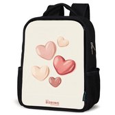 NoBoringSuitcases.com® - Rugzak zwart - Schooltas jongen & meisje - Zwevende harten in zachte rode en roze tinten - Rugtas voor school - Boekentas kind - Schoolrugzak - Kinderrugzak