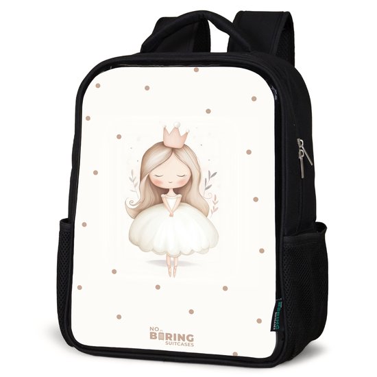 NoBoringSuitcases.com® - Rugzak zwart - Schooltas jongen & meisje - Ballerina prinses tussen beige stippen - Rugtas voor school - Boekentas kind - Schoolrugzak - Kinderrugzak