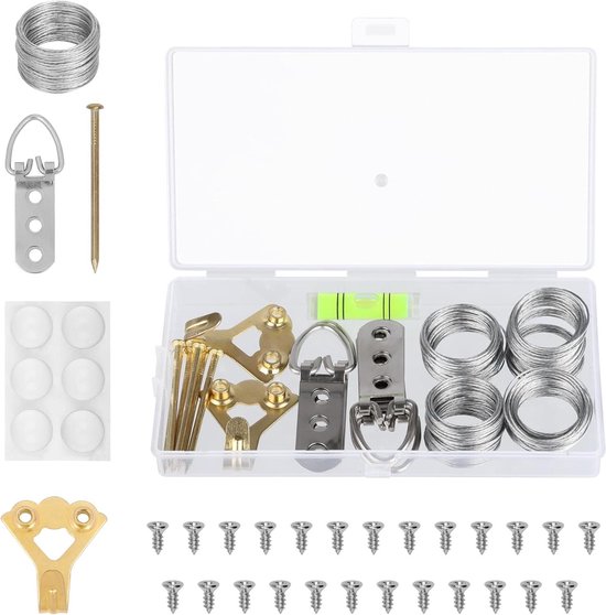 Système de suspension de câble en acier Belle Vous pour photos - Met D-ringen, crochets de suspension, clous, niveau à bulle et fil - Capacité de charge de 5 kg - Décoration murale
