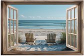 Poster 60x40 cm - Doorkijk - Strandstoelen - Duinen - Zee - Natuur - Posters - Kamer decoratie - Wanddecoratie woonkamer - Muurdecoratie slaapkamer