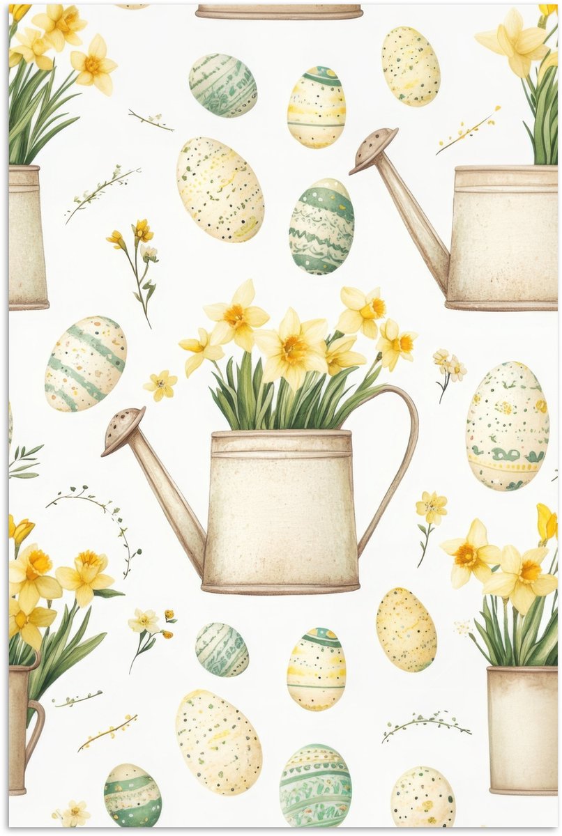 Poster 20x30 cm - Gieter - Bloemen - Eieren - Posters - Kamer decoratie - Wanddecoratie wo
