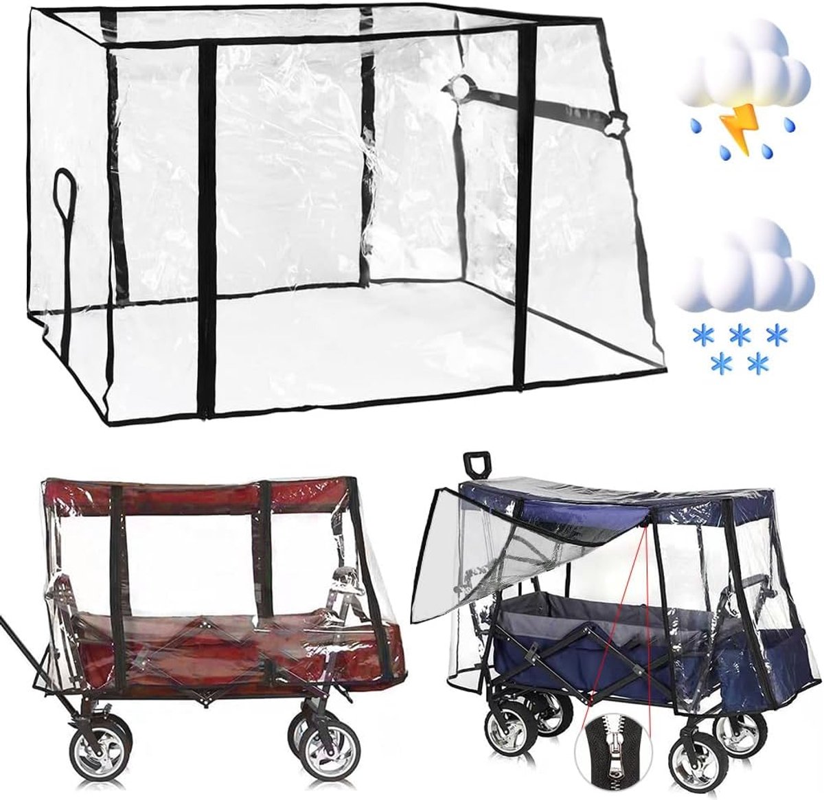 Image of 1 Regenhoes voor kinderwagen - 115 × 92 × 75 cm - Kinderwagenaccessoire - Universele transparante regenhoes voor kinderwagen - Opvouwbaar - Eenvoudig te installeren