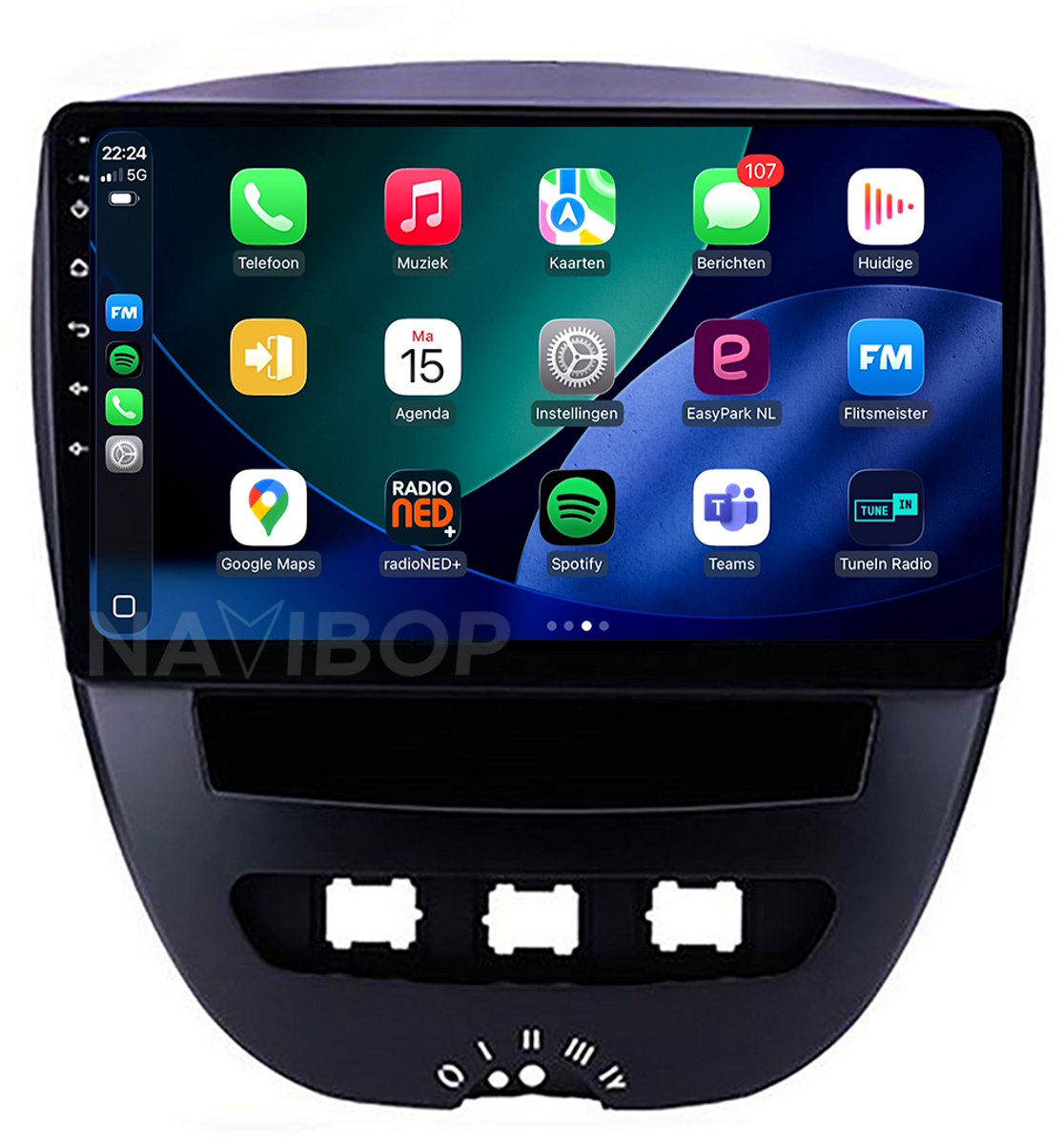 Geschikt voor Citroen C1 (2005 t/m 2014) | 10 inch Android 15.0 CarPlay autoradio | Draadloos CarPlay & Android Auto | 2GB RAM + 32GB | Mic, Camera (AHD) & DAB+ | Bluetooth & WiFi | NAVIBOP NB-1002 | Bouwjaar 2005 t/m 2014