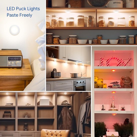 Daity 3-pack - LED-nachtlampje, afstandsbediening, 16 kleuren, verwisselbare kastlamp, nachtlampje op batterijen met dimmer en timer voor kledingkast, slaapkamer, keuken (wit, 8*2,8 cm) van Daity — afbeelding 5