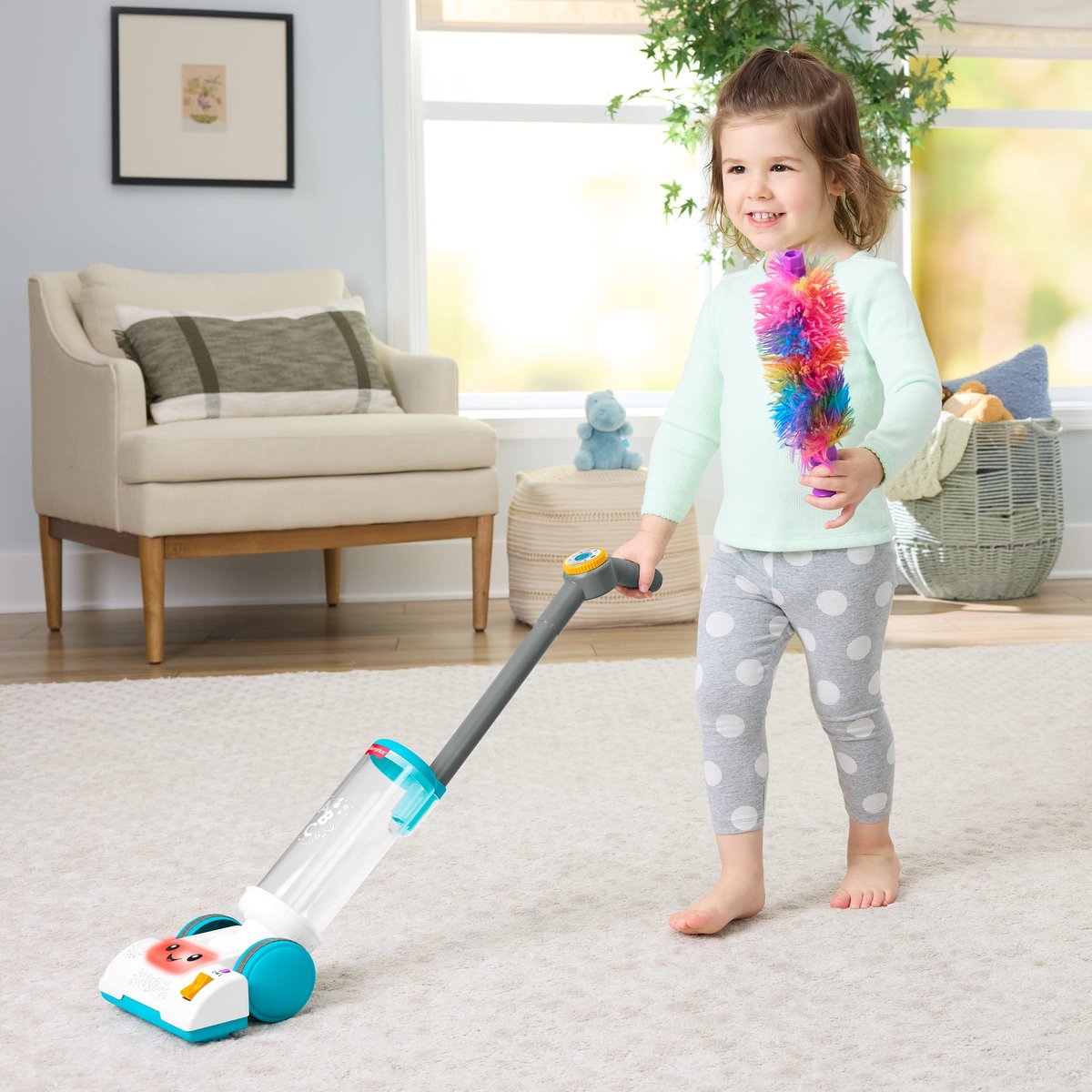 Fisher-Price Leerplezier 2-in-1 Stofzuiger met Stoffer en Lichtjes en Muziek — afbeelding 4
