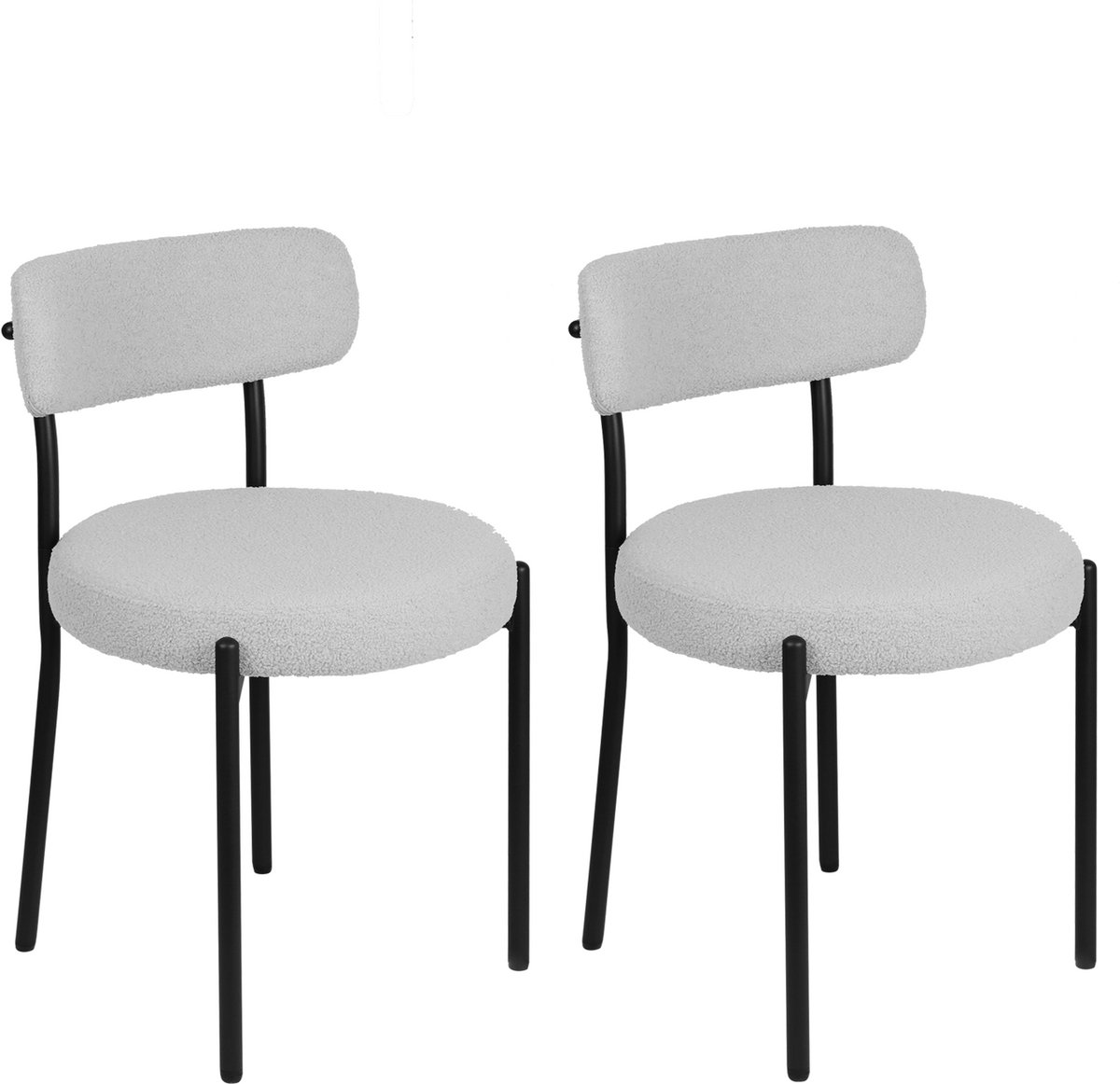 PIPIPOXER-Eetkamerstoel - Set Van 2 -metalen poten+Teddy Velvet, Lichtgrijs