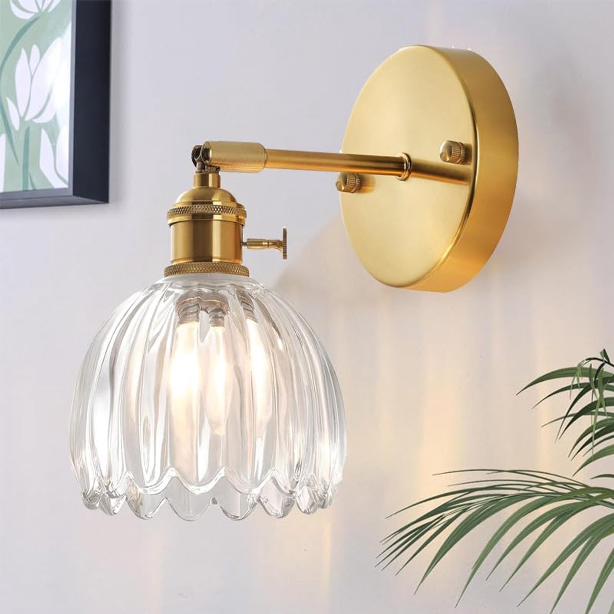 Glazen wandlamp vintage bloem met schakelaar E27 - stijlvol voor badkamer, slaapkamer en woonkamer