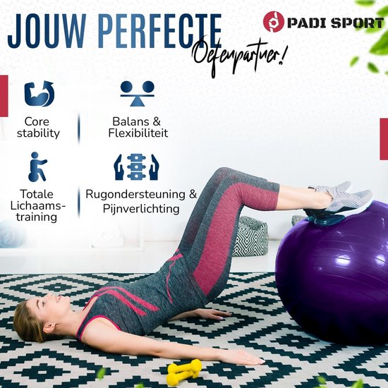 Padisport - fitnessbal 75 cm - zitbal 75 cm - zwangerschapsbal - fysio bal - oefenbal - yoga bal inclusief pomp - fitnessbal - pilates bal - yoga bal paars - yoga bal 75 cm - yoga bal - fitness - paars van Padisport — afbeelding 4