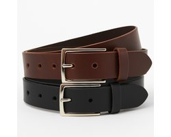 Voordeelset met 2 riemen zwart & Bruin - 2 pack - Jeans riem - Leer - Echt leren riem - Dames/Heren riemen - Casual - Pantalon riem Maat 115 - Totale lengte riem 130 cm