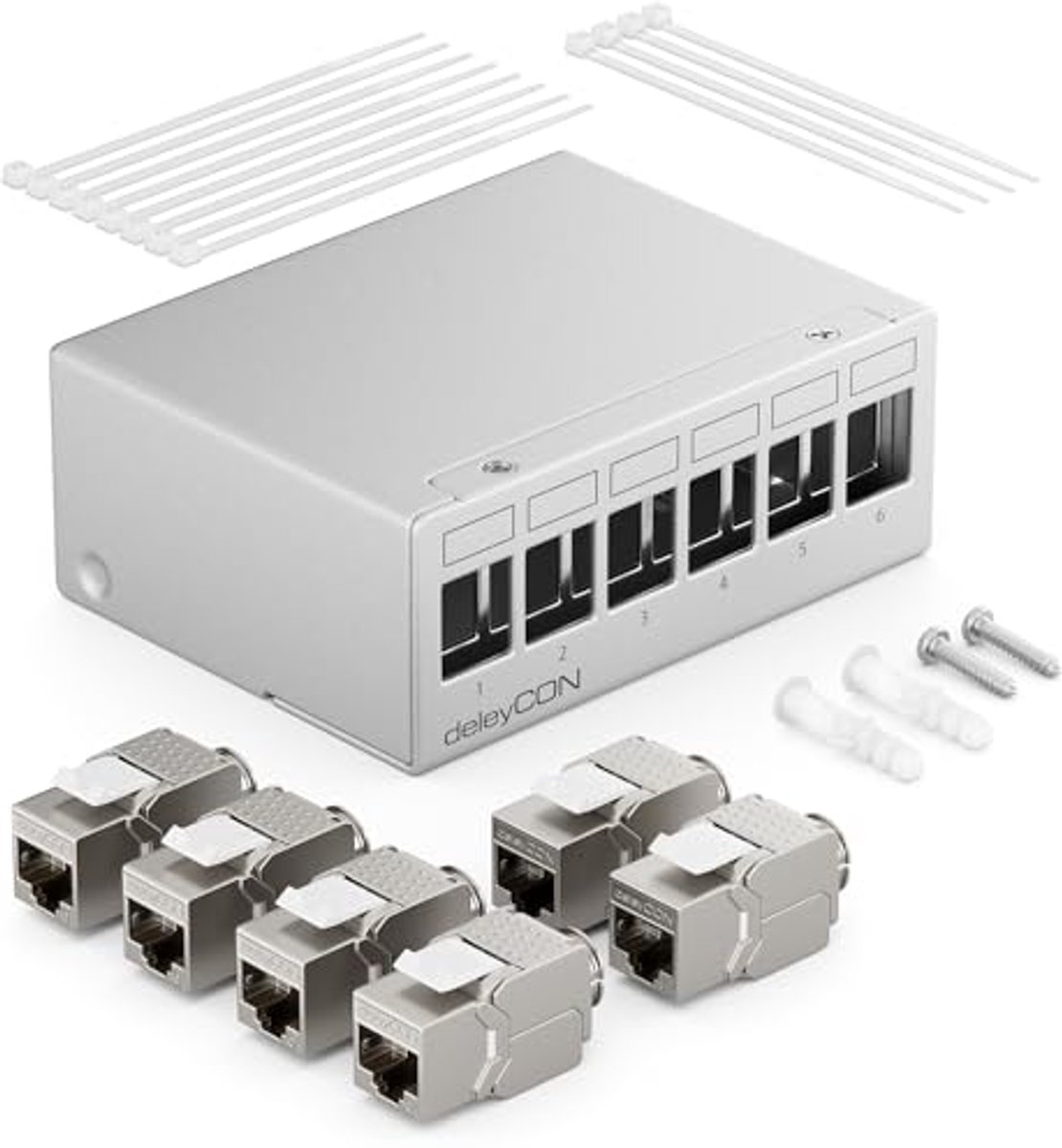 Image of 6-Poorts Patchpaneel Set met RJ45 Keystone Jack Modules voor Netwerksetup 1HE