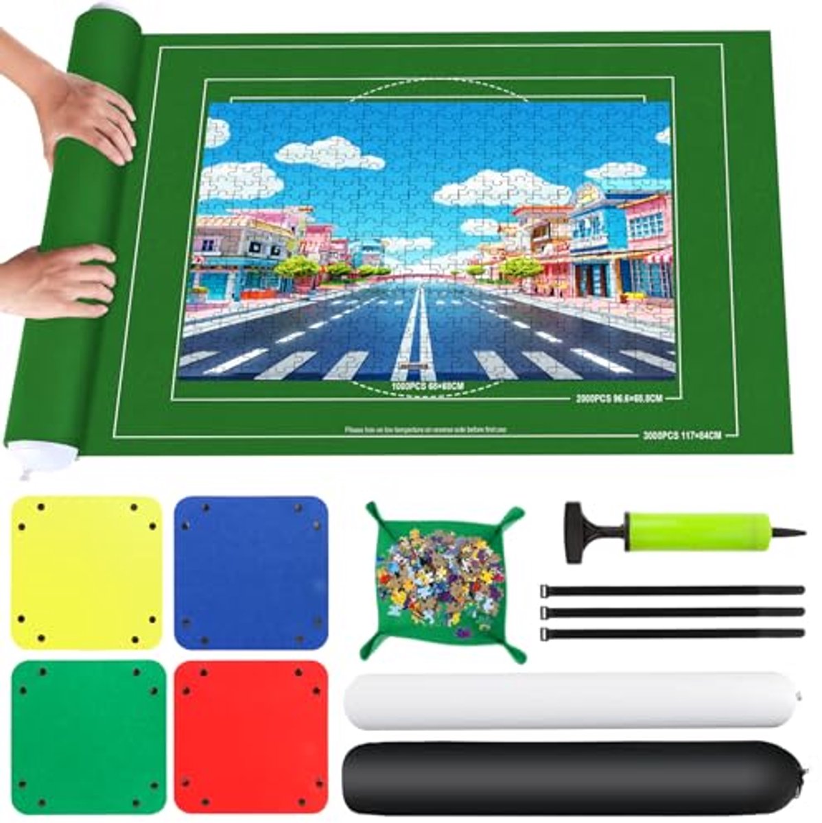 Puzzlemat voor 1000-3000 Stukken met Sorteerbakken - Draagbaar en Makkelijk Op te Bergen