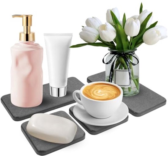 3st Waterabsorberende Diatomiet Onderzetters - Absorberende Drink Absorberende Onderzetters voor Bekers, Zeep, Drinkflessen en Cosmeticaflessen (Donkergrijs