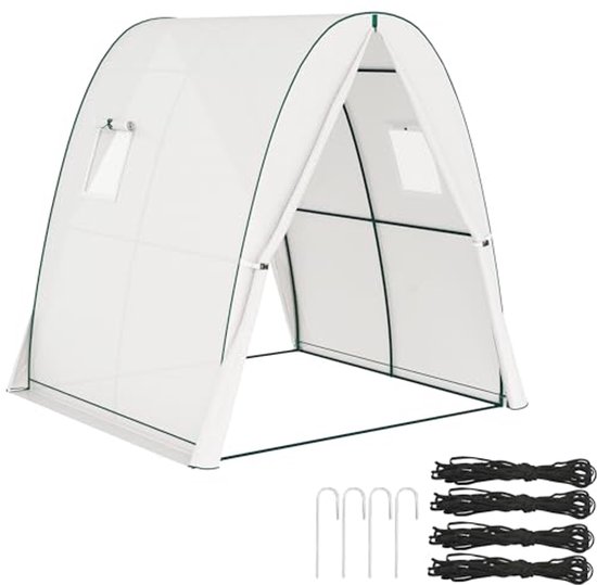 WOLTU Tuinkas Met Roldeuren, Broeikas Voor Balkon en Planten, Polyethyleen Net 140 g/m², Waterdicht, 4 Haringen, 100 x 50 x 190 cm, Wit