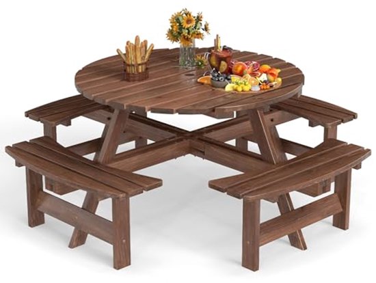 Tuinmeubelset voor 8 personen van dennenhout met parasolgat, ideaal voor buitengebruik